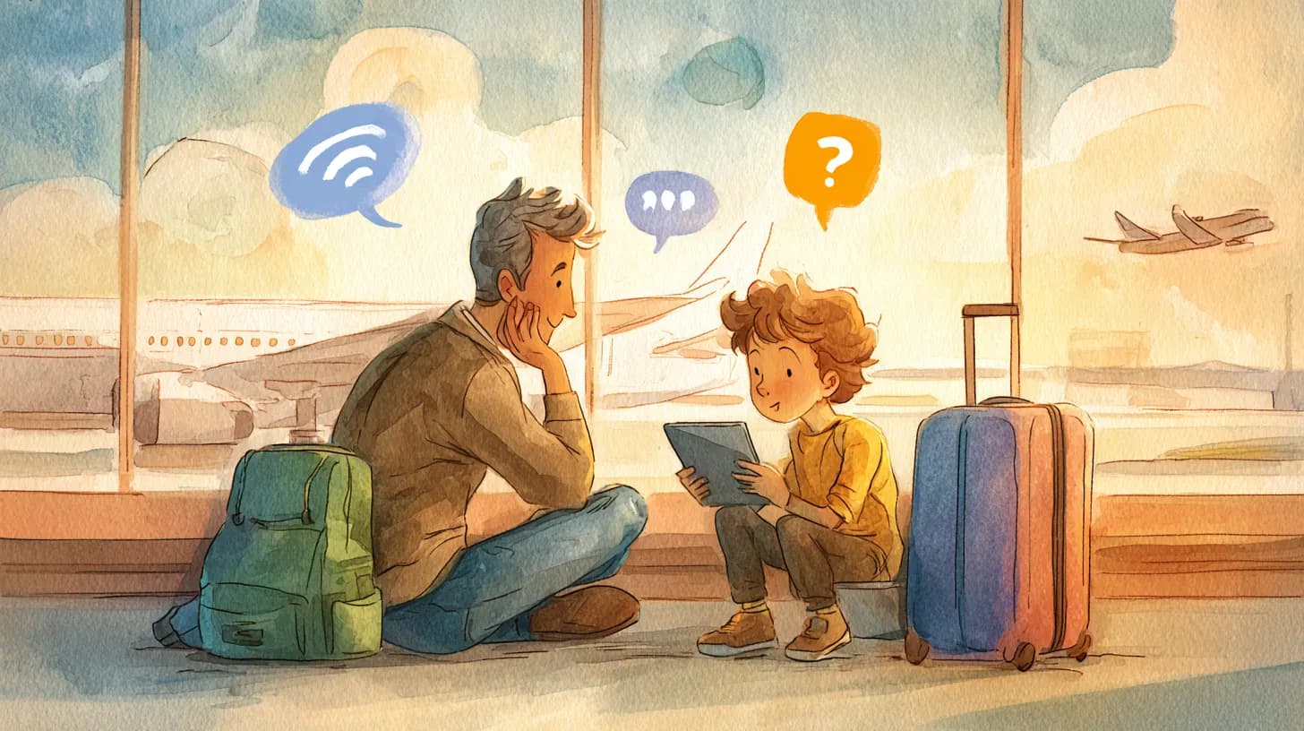 Family traveling safely with digital devices
