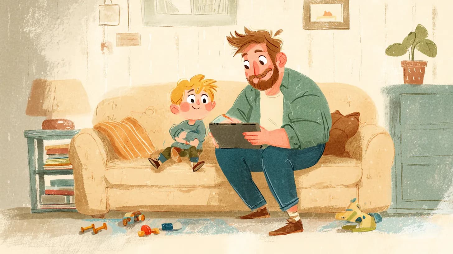 Child watching educational content creators on screen with parent guidance