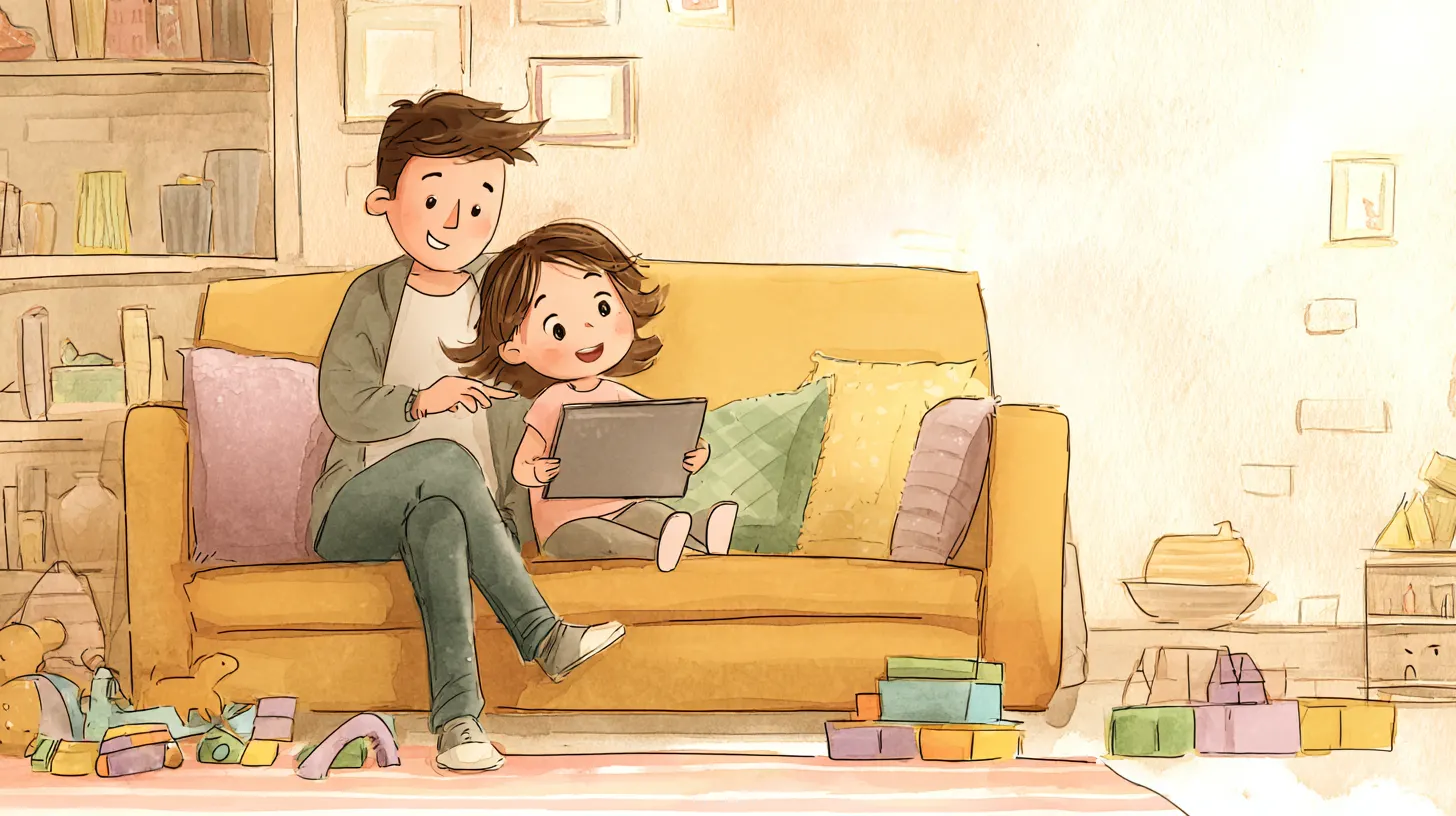Parent and young child enjoying their first screen time experience together