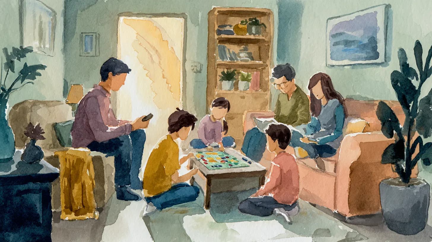 Extended family with different screen time approaches